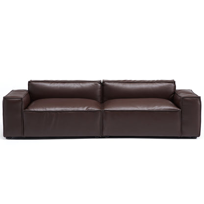 Luxury Minimalist Dark Brown Leather Sofa-Dark Brown-100.8"