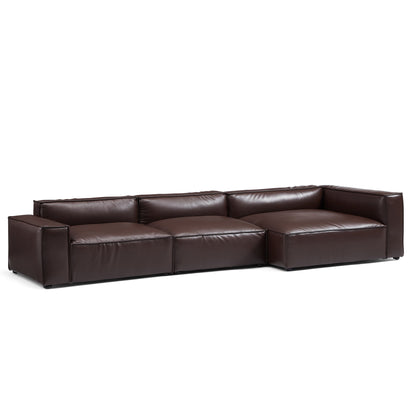 Luxury Minimalist Dark Brown Leather Sectional-Dark Brown-145.7"-Facing Right