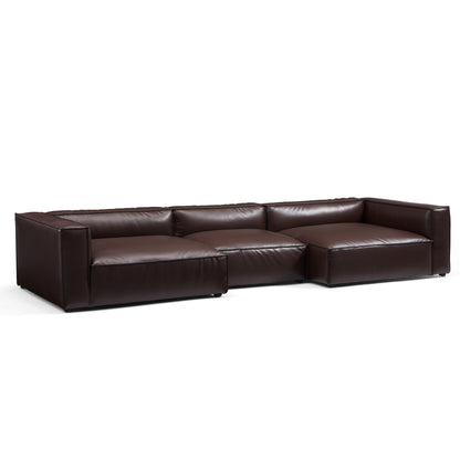 Luxury Minimalist Black Leather U Shaped Sectional Sofa-Dark Brown-151.2"