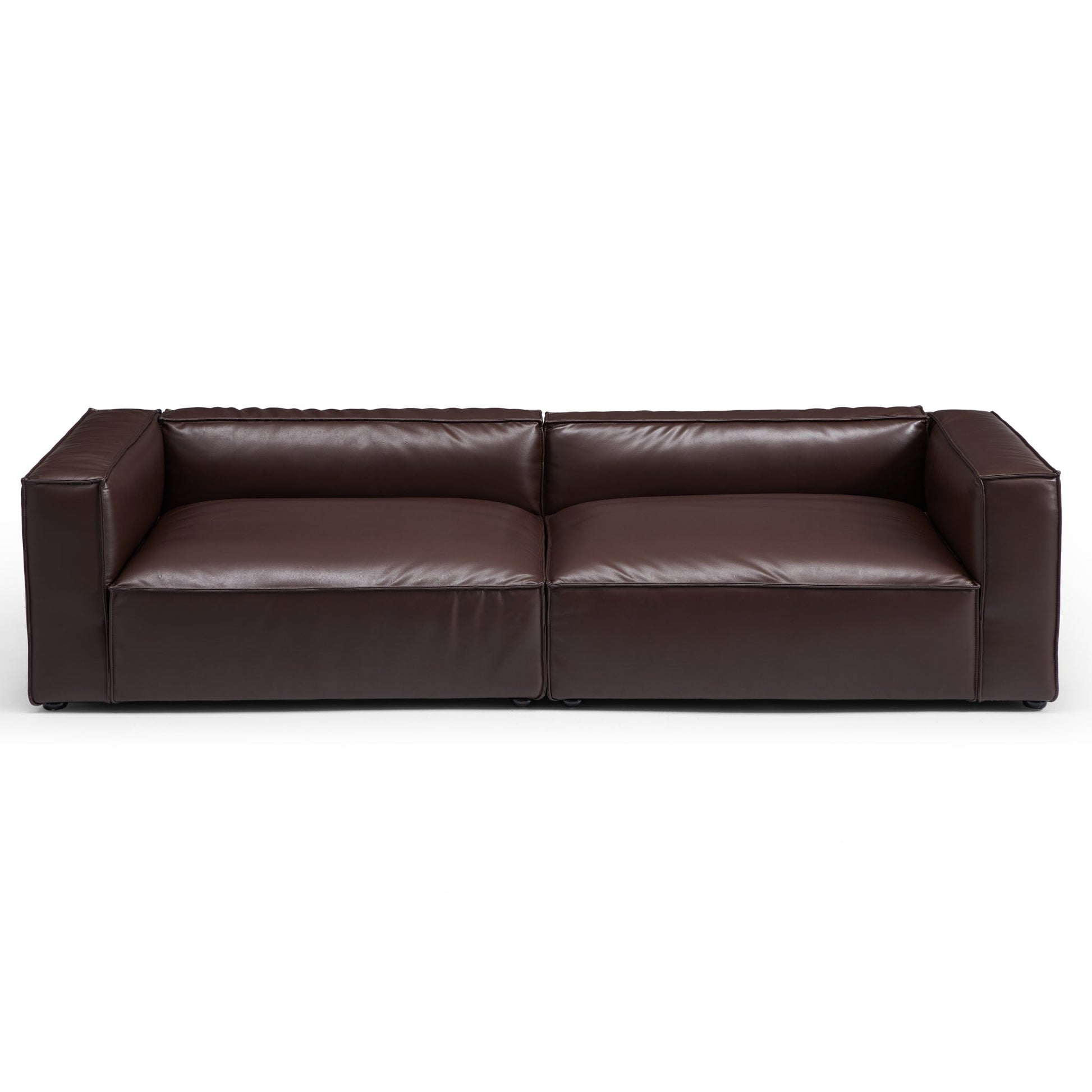 Luxury Minimalist Black Leather Daybed Sofa-Dark Brown