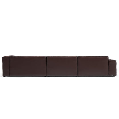 Luxury Minimalist Dark Brown Leather Sectional-Dark Brown