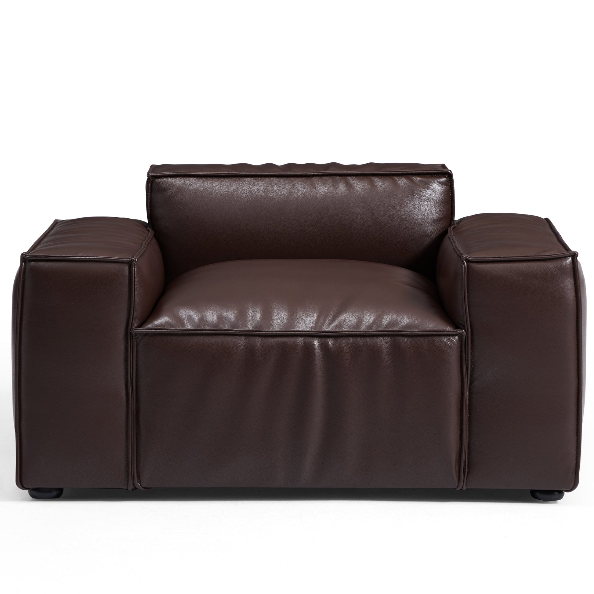Luxury Minimalist Black Leather Armchair-Dark Brown