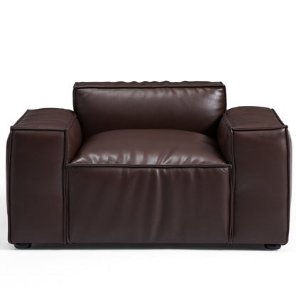Luxury Minimalist Black Leather Armchair-Dark Brown