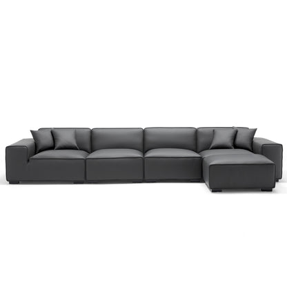 Domus Modular Khaki Leather Sofa and Ottoman-Dark Gray-165.3"