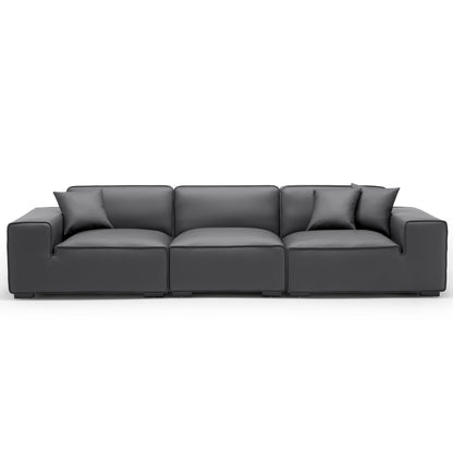 Domus Modular Dark Gray Leather Sofa-Dark Gray-129.9"