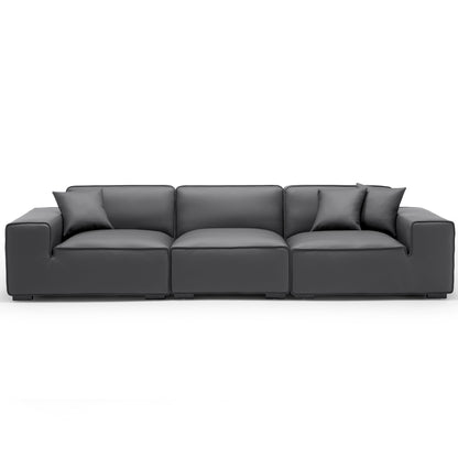 Domus Modular Black Leather Sofa-Dark Gray-129.9″