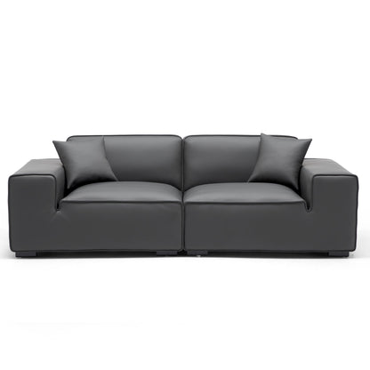 Domus Modular Khaki Leather Sofa-Dark Gray-94.5"