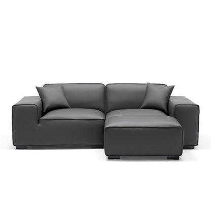 Domus Modular Khaki Leather Sofa and Ottoman-Dark Gray-94.5"
