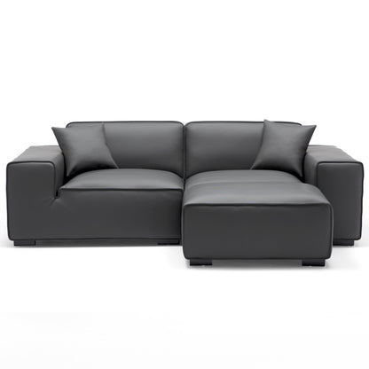 Domus Modular Dark Gray Leather Sofa and Ottoman-Dark Gray-94.5″