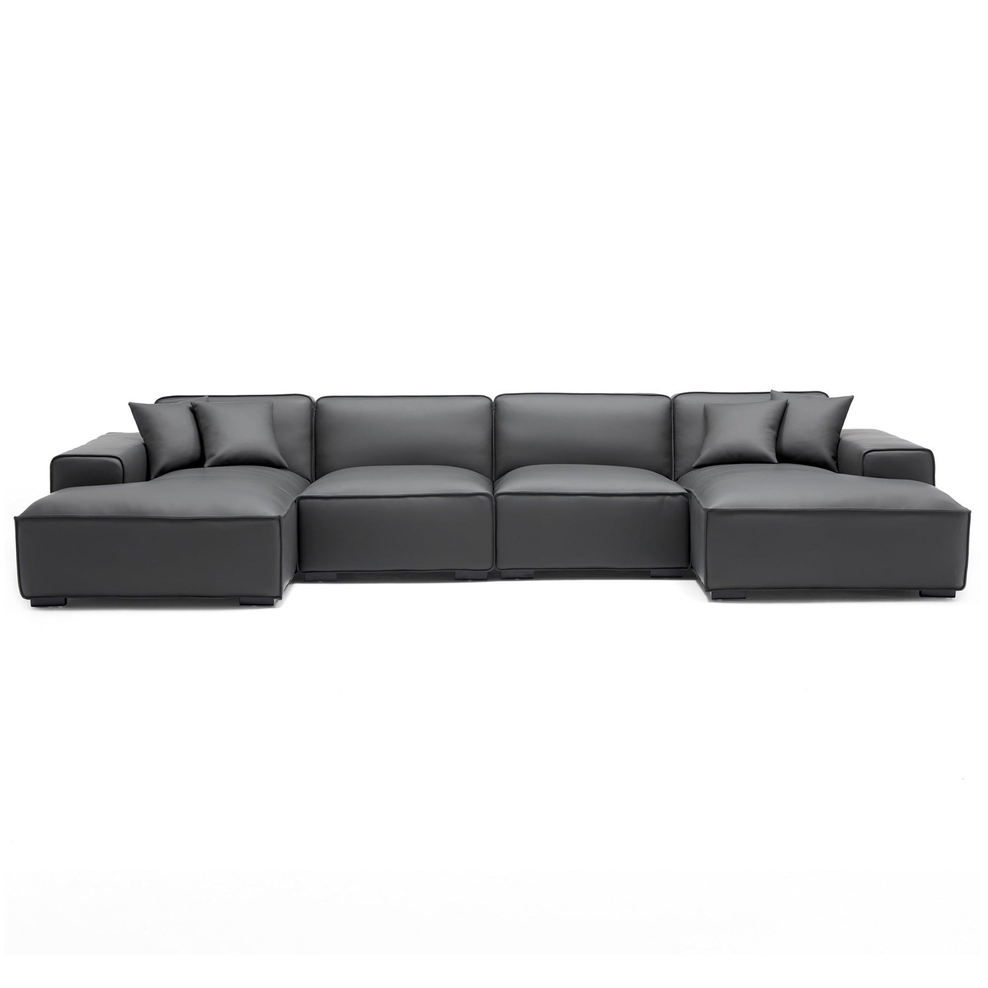 Domus Modular Brown Leather Double Chaise Sectional-Dark Gray-157.5″