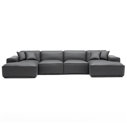 Domus Modular Brown Leather Double Chaise Sectional-Dark Gray-157.5″