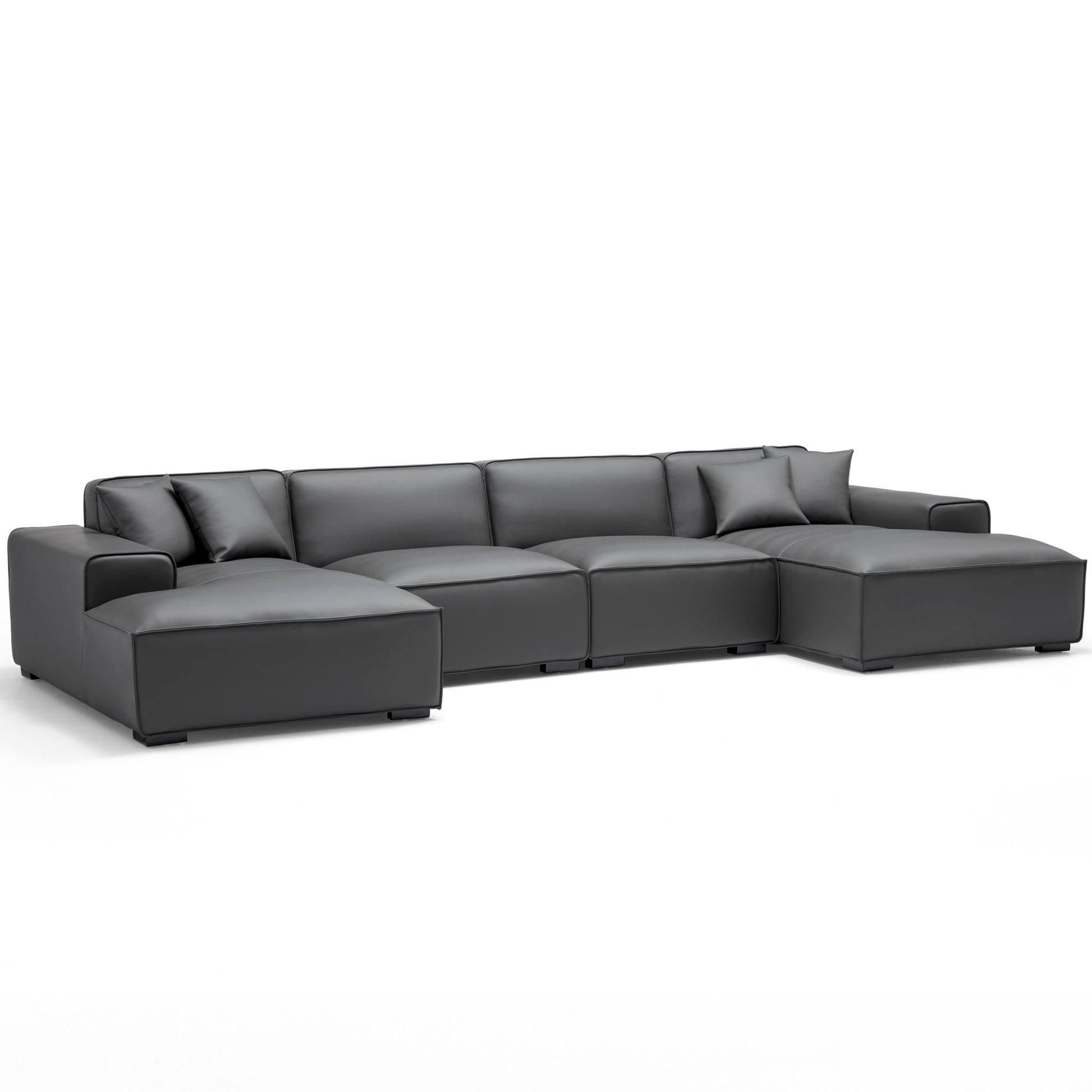 Domus Modular Khaki Leather U Shaped Sectional Sofa-Dark Gray-157.5″