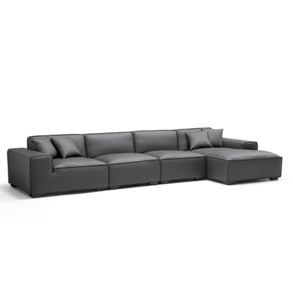 Domus Modular Dark Gray Leather Sectional Sofa-Dark Gray-161.4"-Facing Right