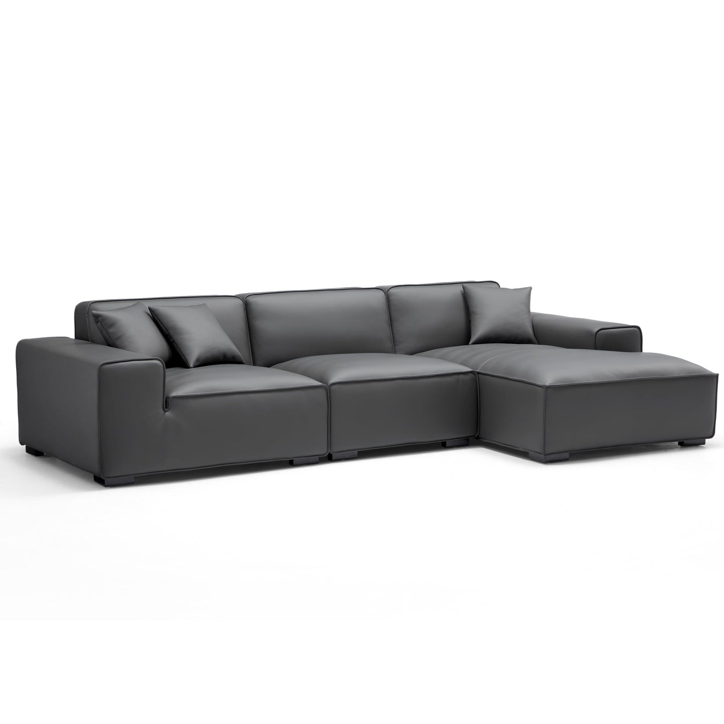 Domus Modular Dark Gray Leather Sectional Sofa-Dark Gray-126.0"-Facing Right