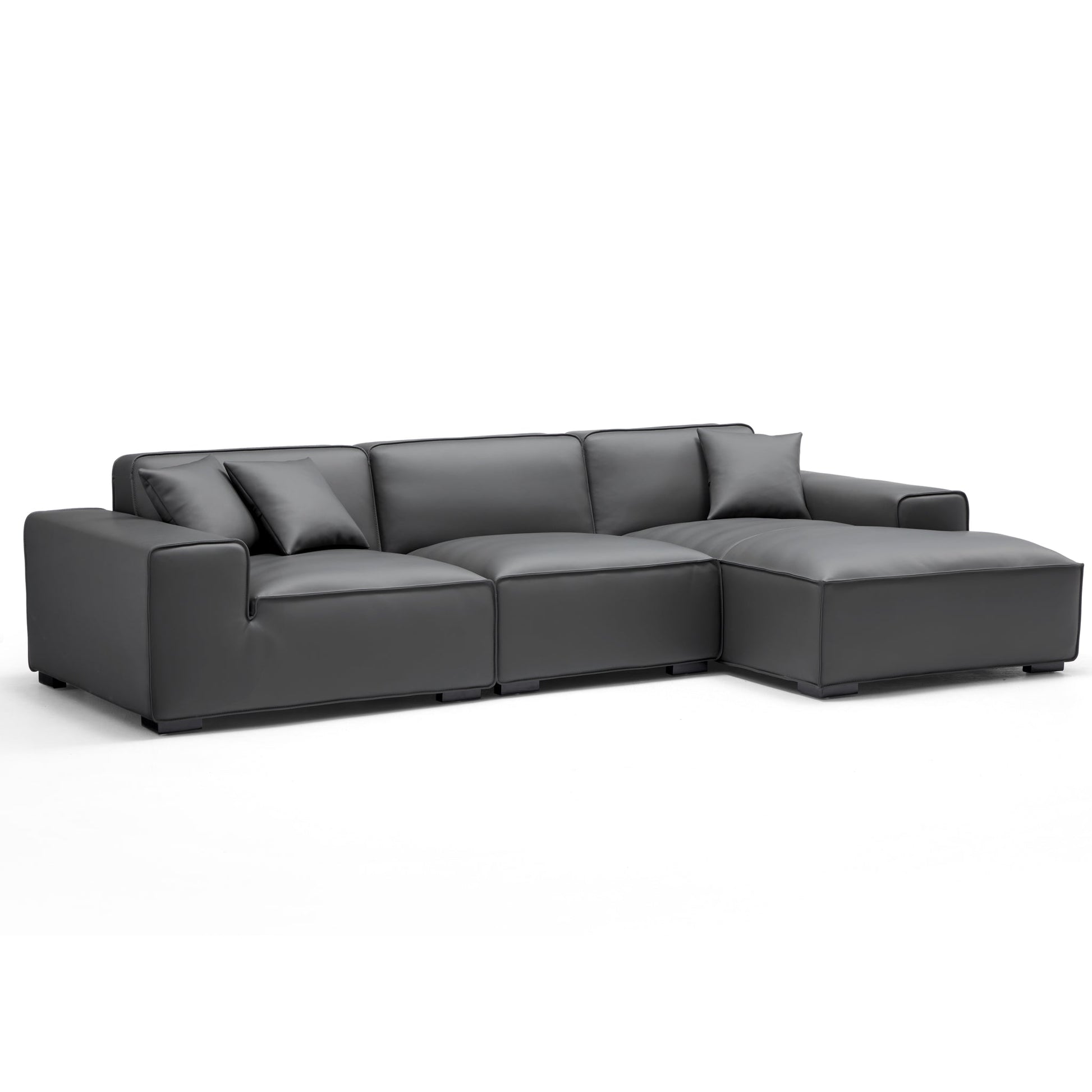 Domus Modular Dark Gray Leather Sectional Sofa-Dark Gray-126.0"-Facing Right