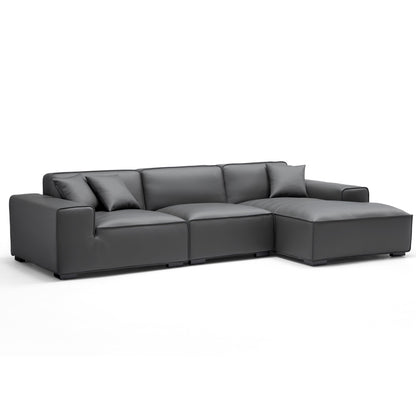 Domus Modular Dark Gray Leather Sectional Sofa-Dark Gray-126.0"-Facing Right