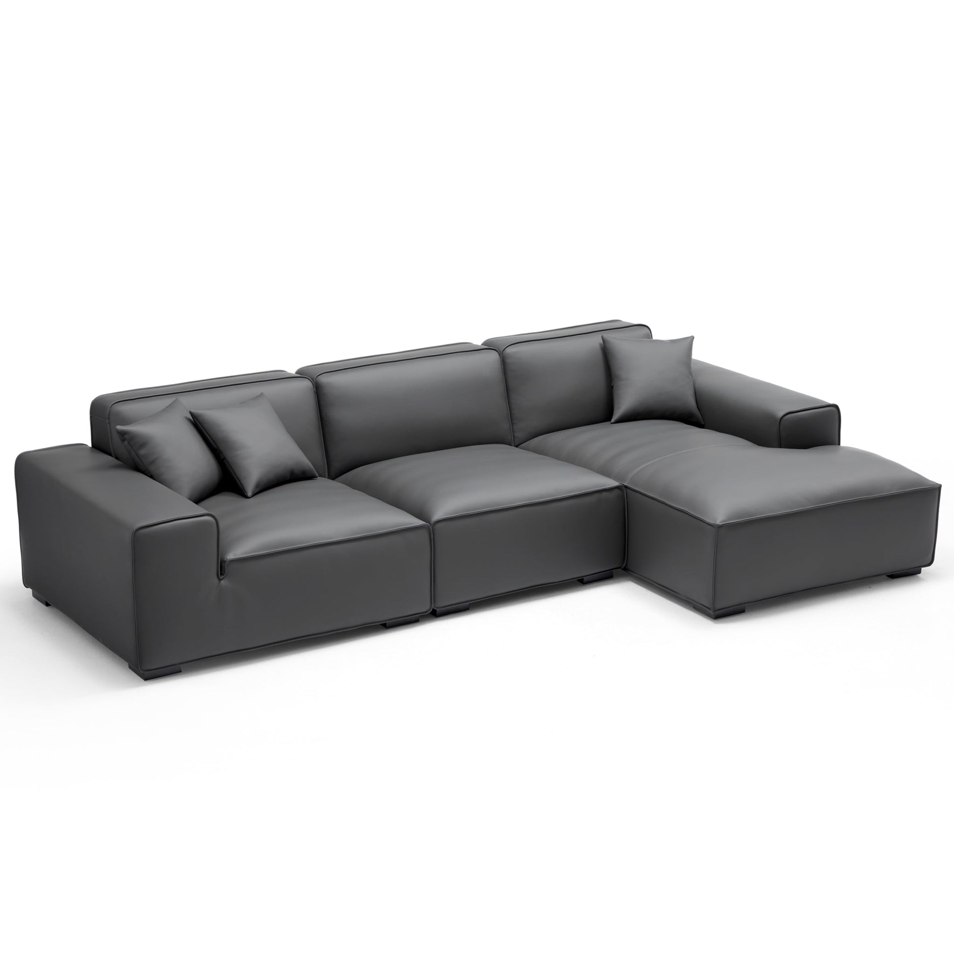 Domus Modular Dark Gray Leather Sectional Sofa-Dark Gray-126.0"-Facing Right