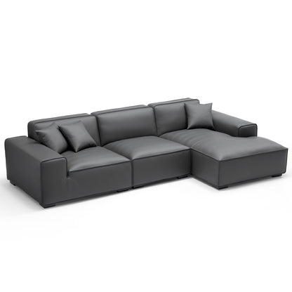 Domus Modular Dark Gray Leather Sectional Sofa-Dark Gray-126.0"-Facing Right