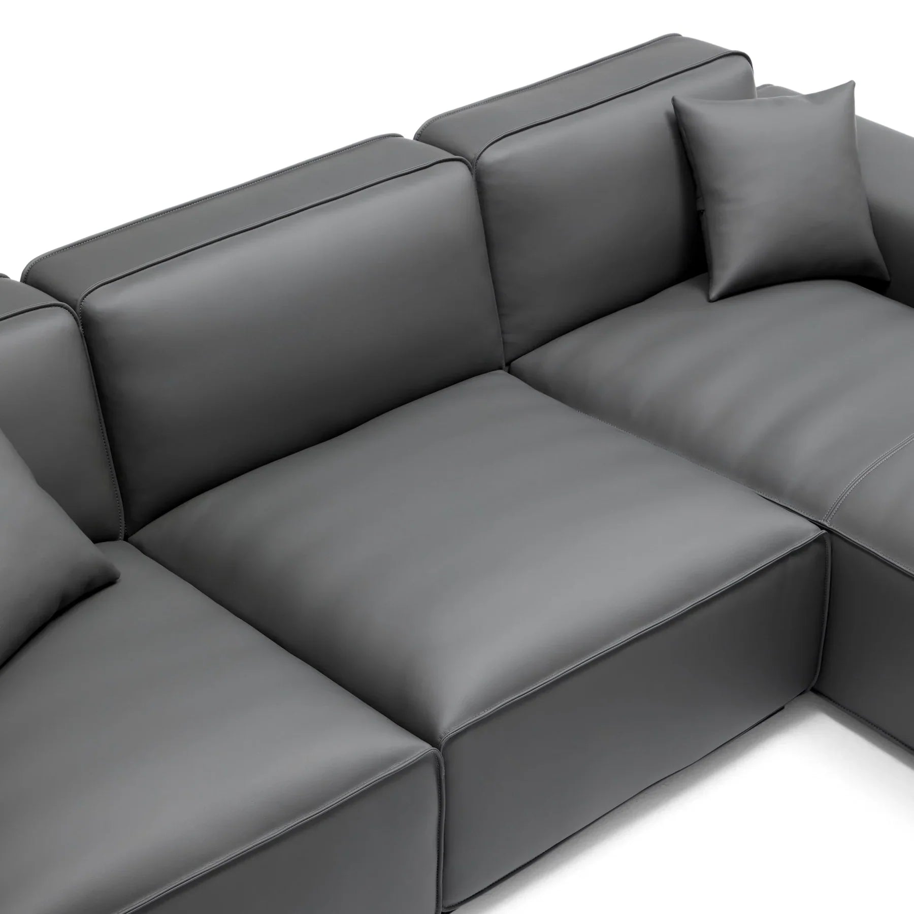 Domus Modular Beige Leather Sectional Sofa-Dark Gray