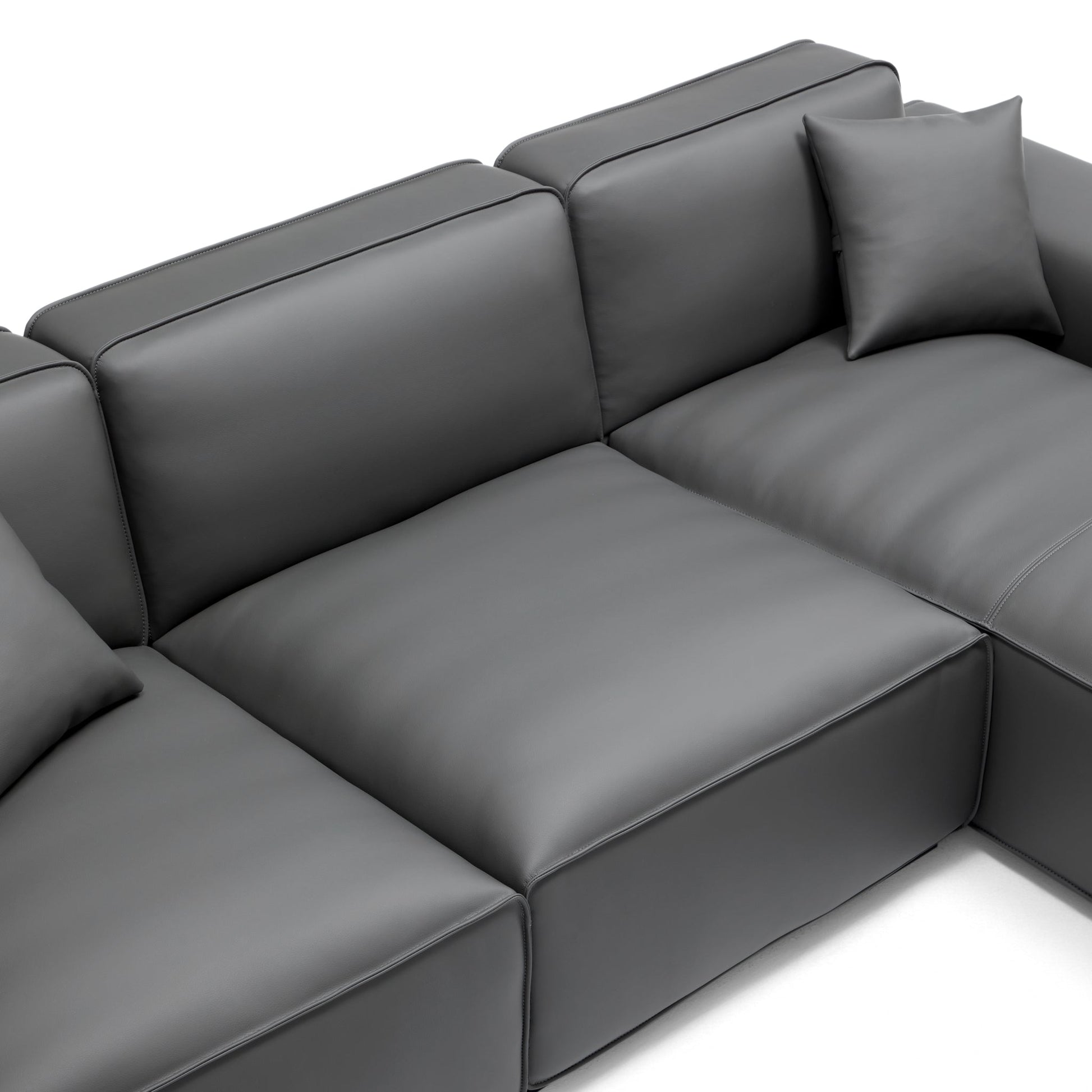 Domus Modular Black Leather U Shaped Sectional-Dark Gray