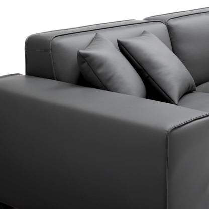 Domus Modular Beige Leather Sectional Sofa-Dark Gray