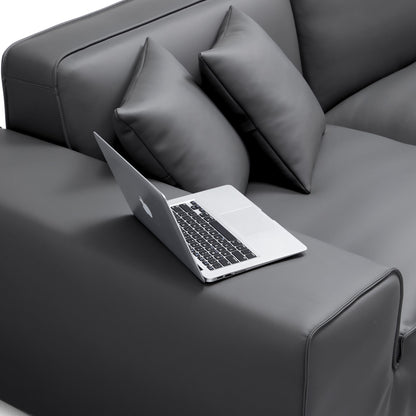 Domus Modular Khaki Leather Sofa-Dark Gray