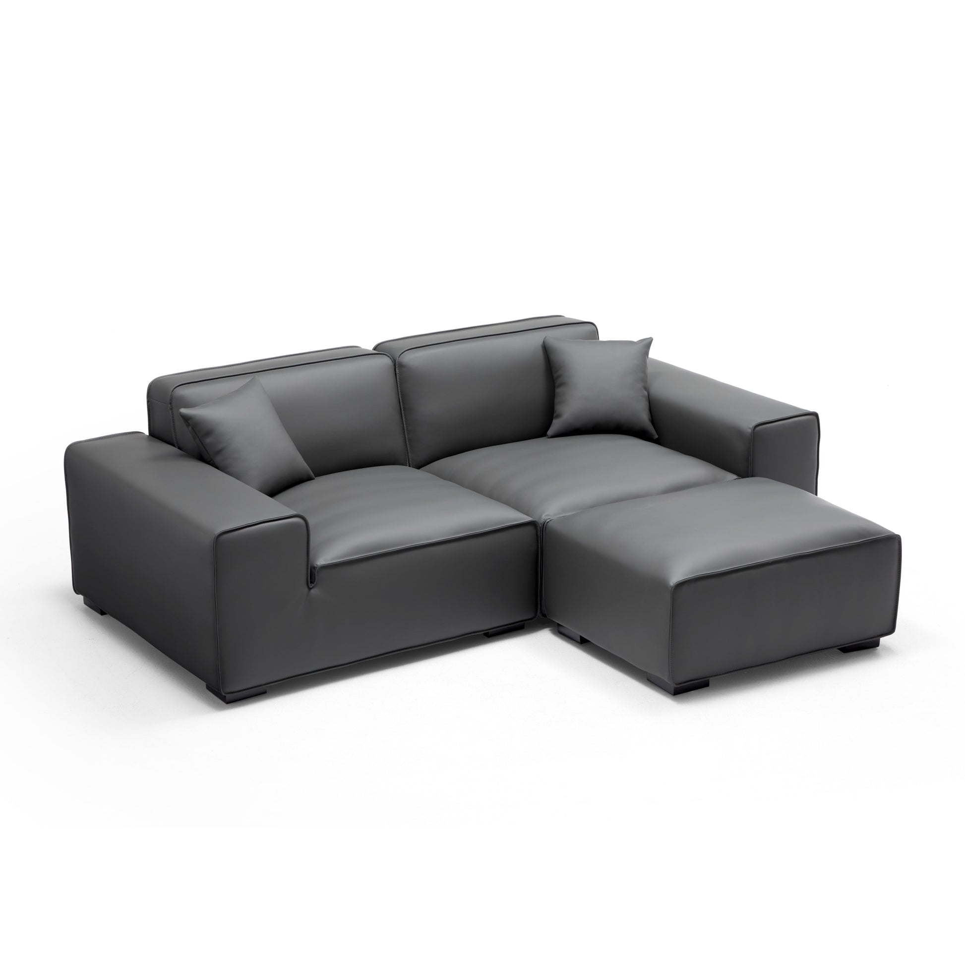 Domus Modular Khaki Leather Sofa and Ottoman-Dark Gray-94.5"
