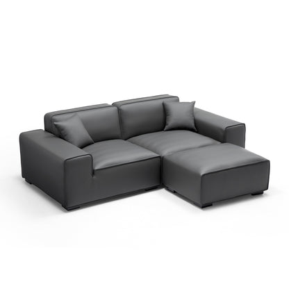 Domus Modular Khaki Leather Sofa and Ottoman-Dark Gray-94.5"