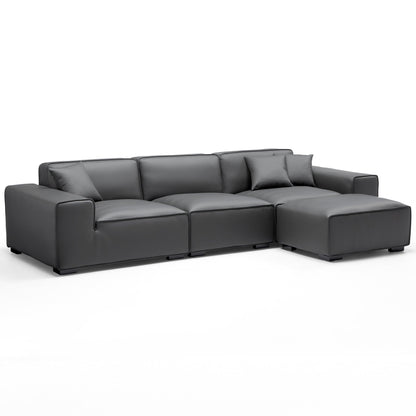 Domus Modular Dark Gray Leather Sofa and Ottoman-Dark Gray-129.9″