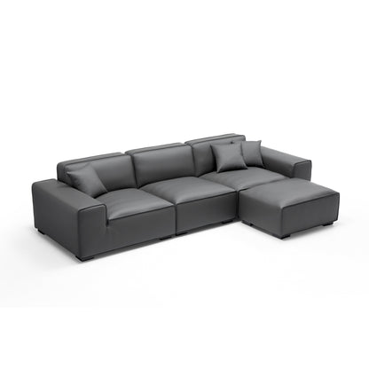 Domus Modular Khaki Leather Sofa and Ottoman-Dark Gray-129.9"