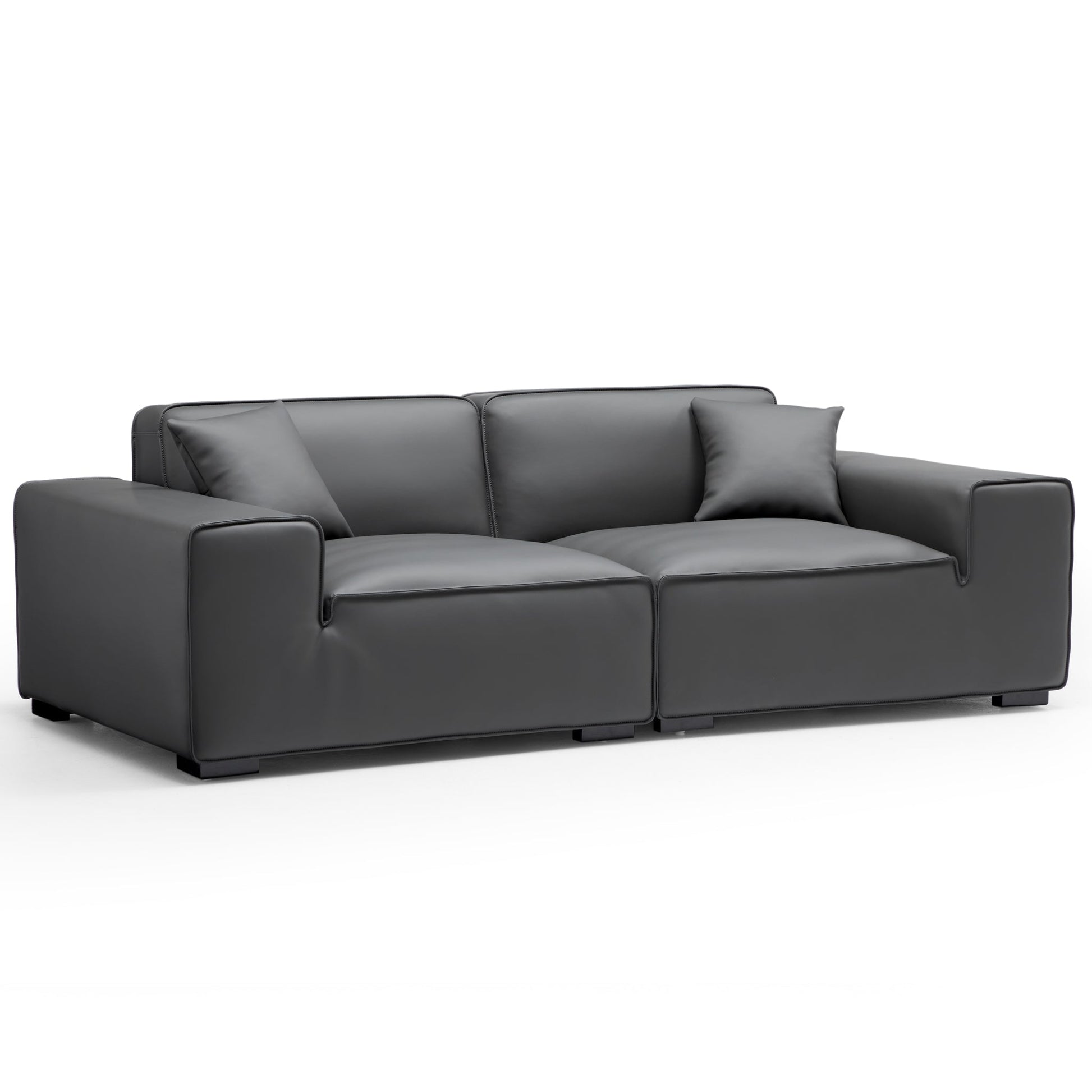 Domus Modular Black Leather Sofa-Dark Gray-94.5″