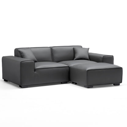 Domus Modular Dark Gray Leather Sofa and Ottoman-Dark Gray-94.5″