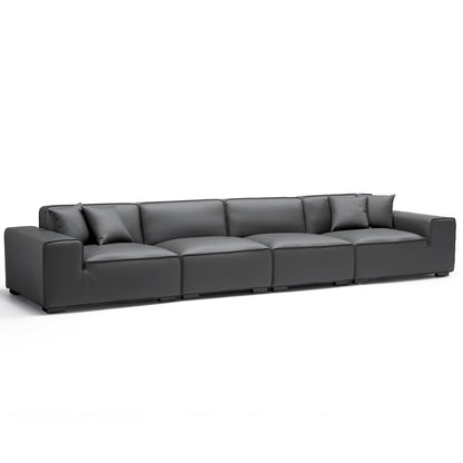 Domus Modular Khaki Leather Sofa-Dark Gray-165.3"