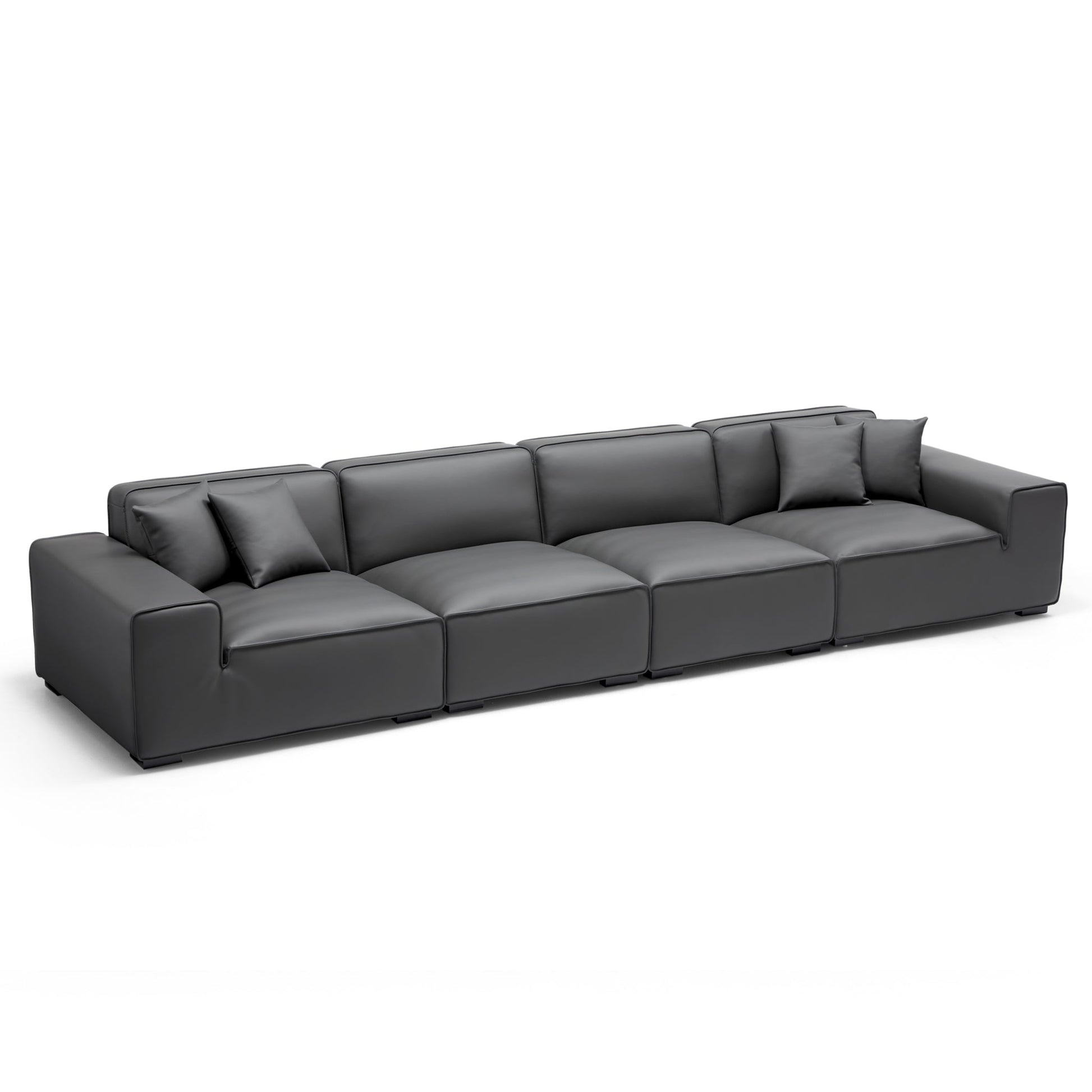 Domus Modular Black Leather Sofa-Dark Gray-165.3″