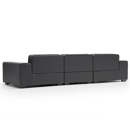 Domus Modular Black Leather Sofa-Dark Gray-129.9″