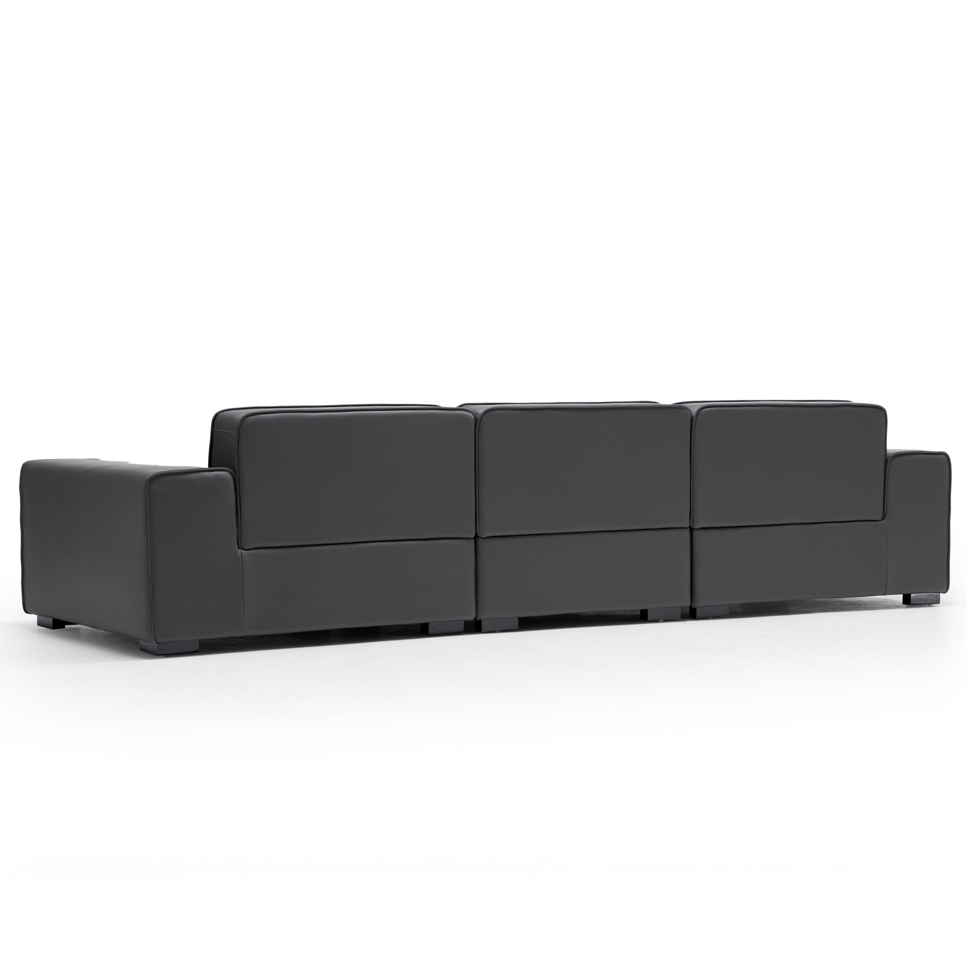 Domus Modular Black Leather Sofa-Dark Gray-129.9″
