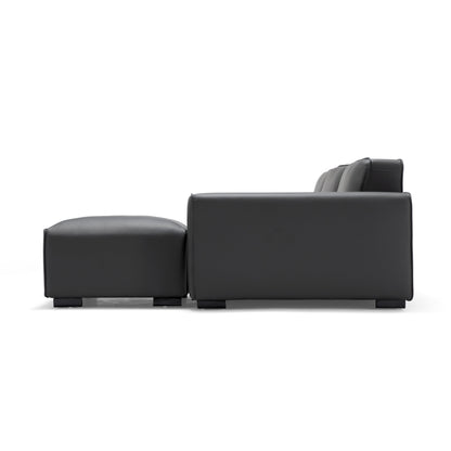 Domus Modular Khaki Leather Sofa and Ottoman-Dark Gray