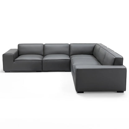 Domus Modular Black Leather L Shaped Sectional-Dark Gray-5 Seater(126.8")