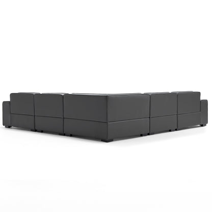 Domus Modular Black Leather L Shaped Sectional-Dark Gray-5 Seater(126.8")