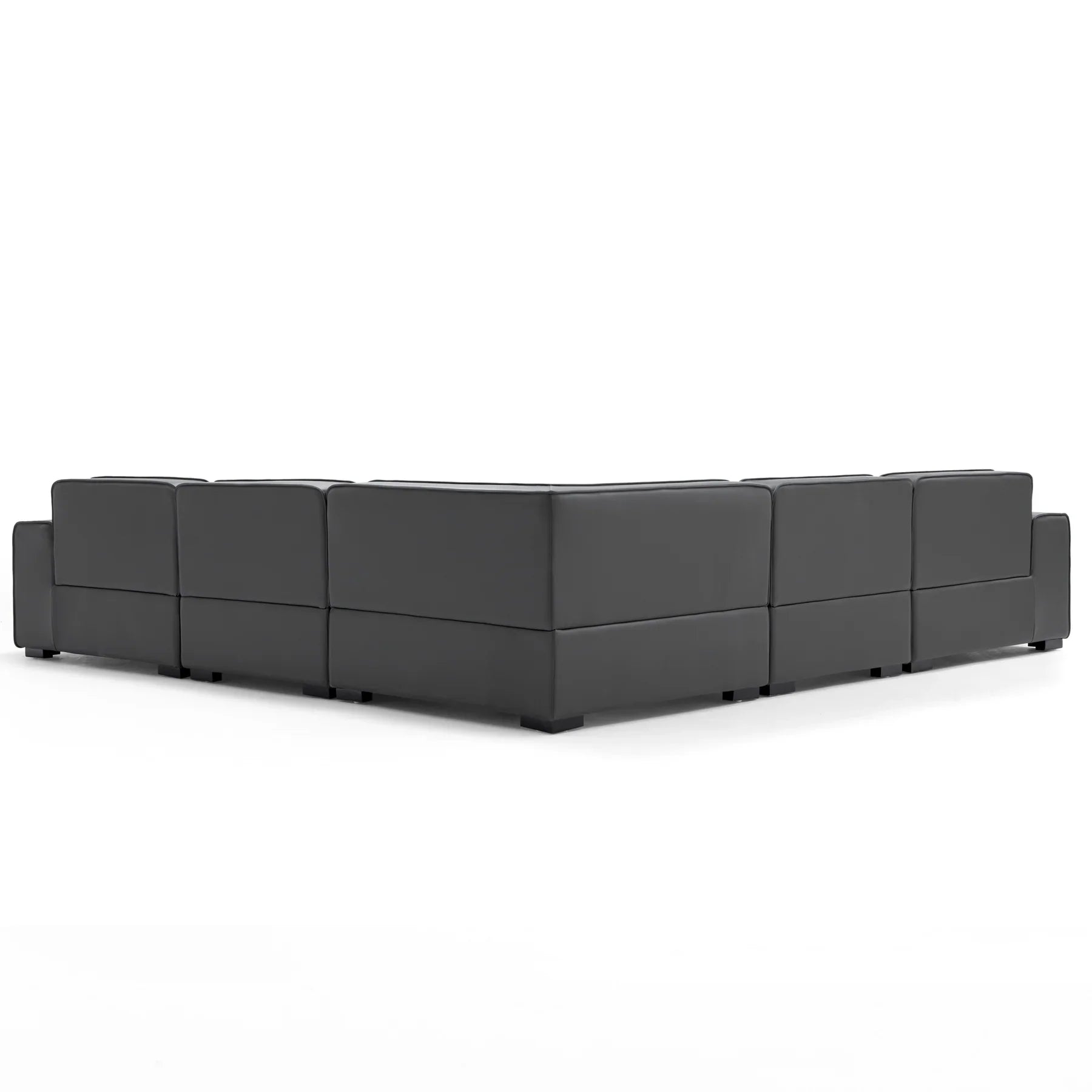 Domus Modular Black Leather L Shaped Sectional-Dark Gray-5 Seater(126.8")