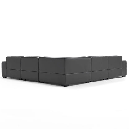 Domus Modular Black Leather L Shaped Sectional-Dark Gray-5 Seater(126.8")