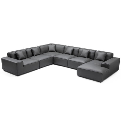 Domus Modular Black Leather U Shaped Sectional-Dark Gray-Facing Right