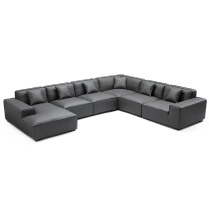 Domus Modular Black Leather U Shaped Sectional-Dark Gray-Facing Left