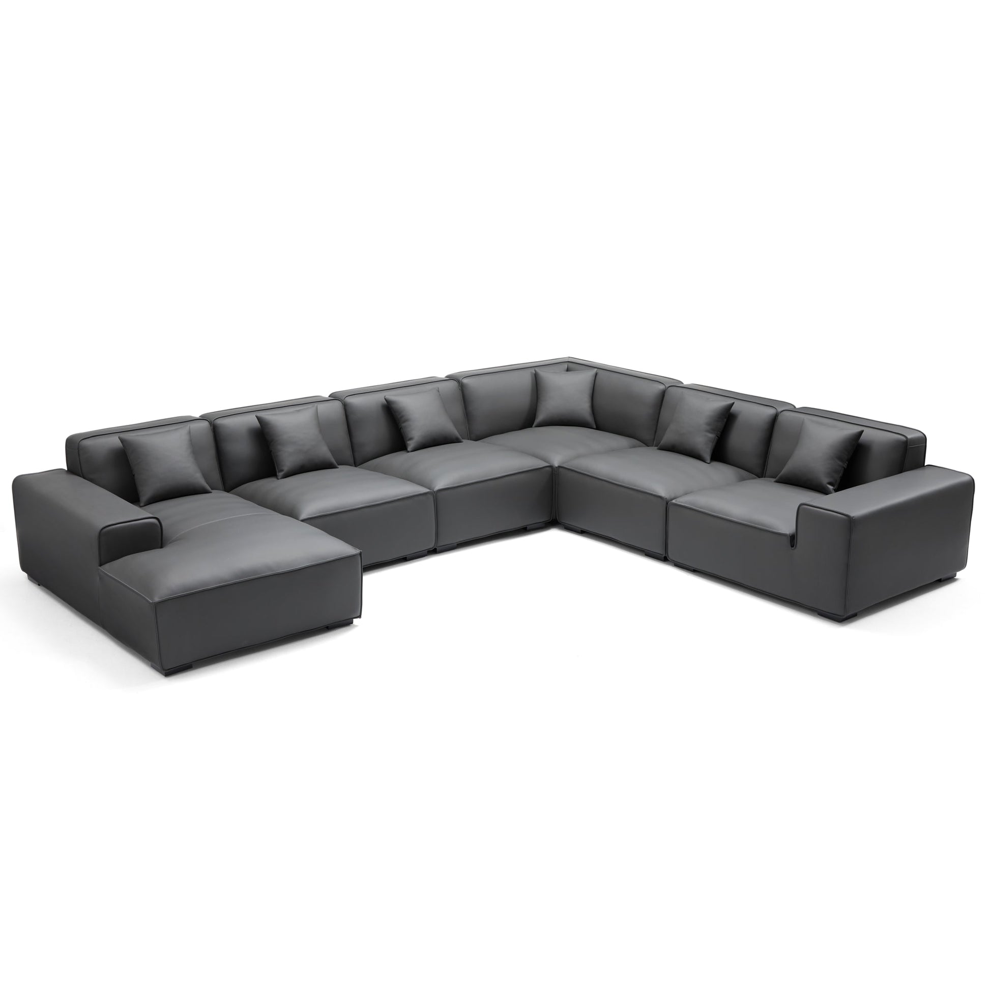 Domus Modular Dark Gray Leather U Shaped Sectional-Dark Gray-Facing Left