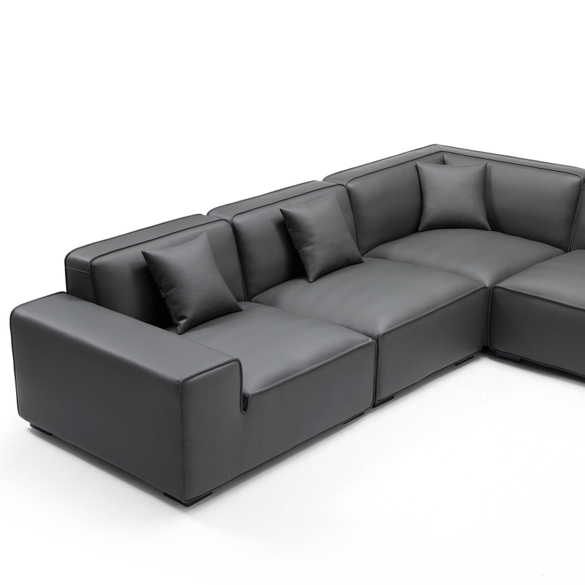 Domus Modular Dark Gray Leather U Shaped Sectional-Dark Gray-Facing Right