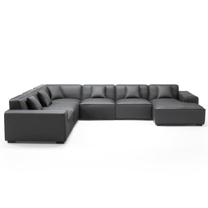 Domus Modular Black Leather U Shaped Sectional-Dark Gray-Facing Right