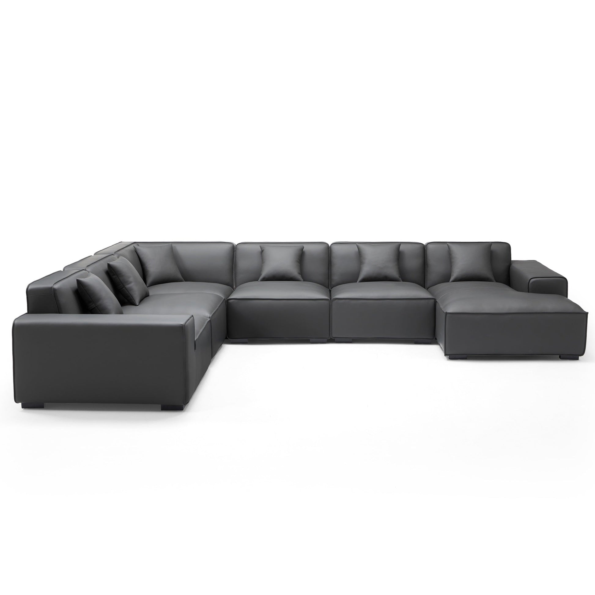 Domus Modular Dark Gray Leather U Shaped Sectional-Dark Gray-Facing Right