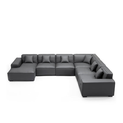 Domus Modular Dark Gray Leather U Shaped Sectional-Dark Gray-Facing Left