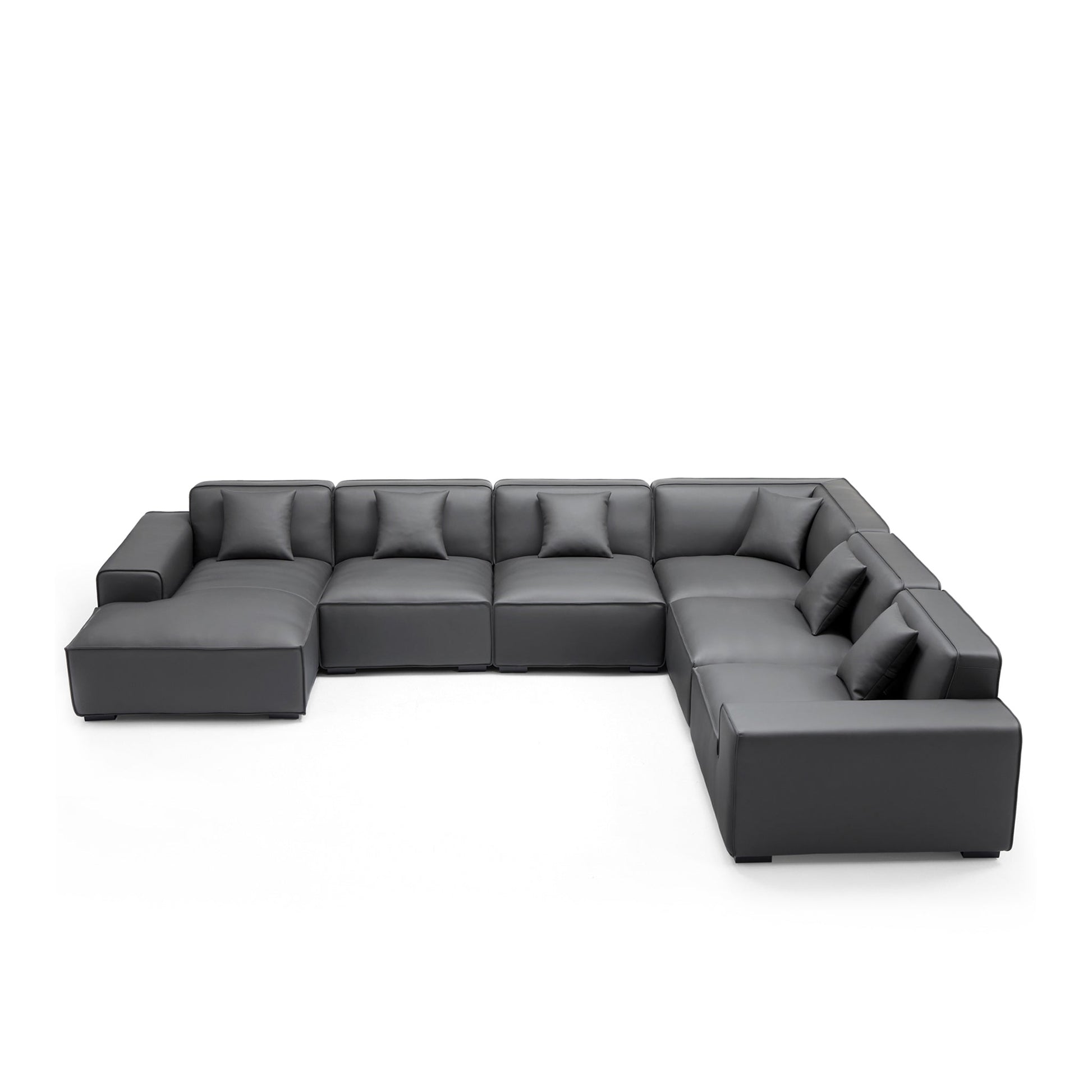 Domus Modular Dark Gray Leather U Shaped Sectional-Dark Gray-Facing Left
