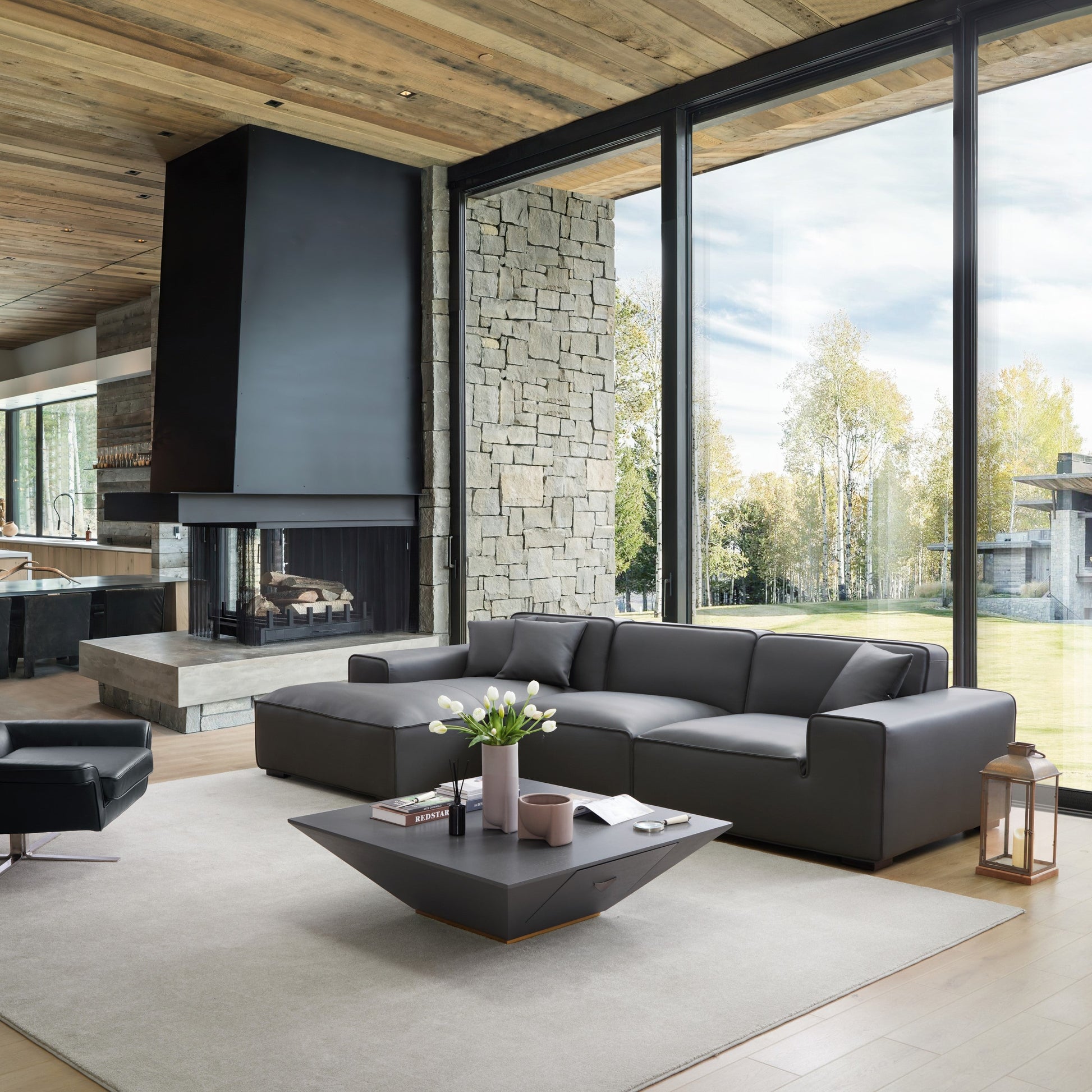 Domus Modular Dark Gray Leather Sectional Sofa-Dark Gray